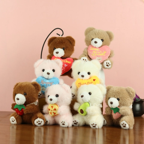 Cute Teddy Bear Plush Keychain Pendant Soft Stuffed Animal Heart Strawberry Decor Bag Charm Gift For Women Kids Kawaii Accessories