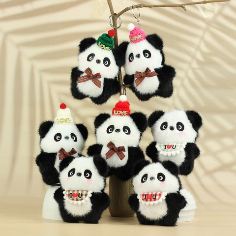Simpatico Portachiavi Panda in Peluche Con Cappello Love Bavaglino Kawaii Animale di Peluche Panda Pendaglio Accessorio Borsa Regalo