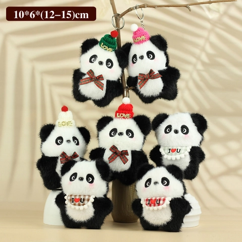 Simpatico Portachiavi Panda in Peluche Con Cappello Love Bavaglino Kawaii Animale di Peluche Panda Pendaglio Accessorio Borsa Regalo