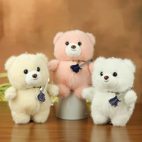 Simpatico Portachiavi a Forma di Orsetto di Peluche Con Ciondolo a Chitarra Morbido Peluche Decorazione Borsa per Bambini Donna