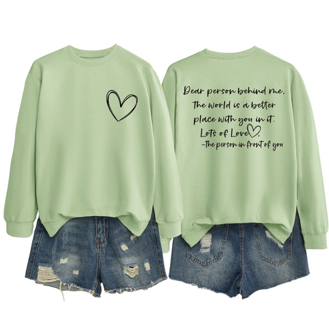 Dames Sweatshirt Met Ronde Hals Lange Mouwen Katoenmix Hartprint Rug Grafische Inspirerende Letters Casual Losvallend