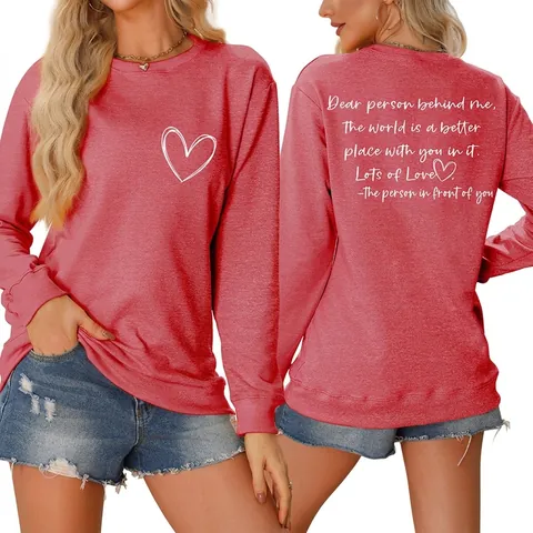 Dames Sweatshirt Met Ronde Hals Lange Mouwen Katoenmix Hartprint Rug Grafische Inspirerende Letters Casual Losvallend