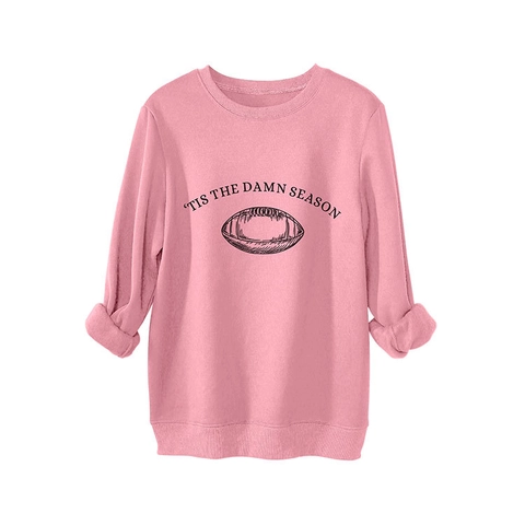 Women's Casual Crewneck Sweatshirt 'Tis The Damn Season Football Print Oversized Long Sleeve Pullover Autumn Winter Cotton Blend Top