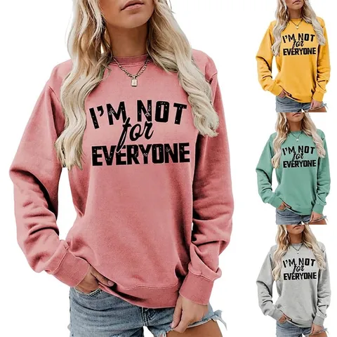 Damen Sweatshirt Rundhals Langarm Slogan Druck Lässig Baumwollmischung Pullover Bequem Lockerer Schnitt Oberteil