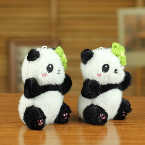 Süßer Panda Plüsch Schlüsselanhänger Mit Grüner Blume Weiches Stofftier Puppe Taschenanhänger Zubehör Für Rucksack Damen Geschenk