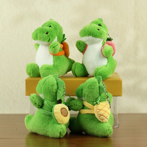 Cute Green Dinosaur Plush Keychain With Fruit Backpack Soft Stuffed Dragon Doll Bag Pendant Ornament For Kids Gift Accessories