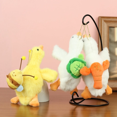 Cute Plush Goose Duck Keychain Pendant Stuffed Animal Toy With Lobster Turtle Bee Bag Decor Gift For Backpack Handbag