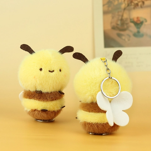 Chubby Bee Plush Keychain Soft Stuffed Animal Doll Bag Pendant For Backpack Car Keys Creative Gift Women Kids