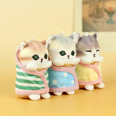 Cute Plush Cat Keychain Pendant Soft Stuffed Animal Doll Wrapped In Blanket Shark Cat For Bag Decor Kids Gift Jewelry