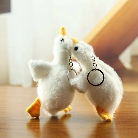 Simpatico Portachiavi a Forma di Oca in Peluche Bianco Morbido Ciondolo a Forma di Animale per Borsa Decorazione Cartoon Oca Regalo