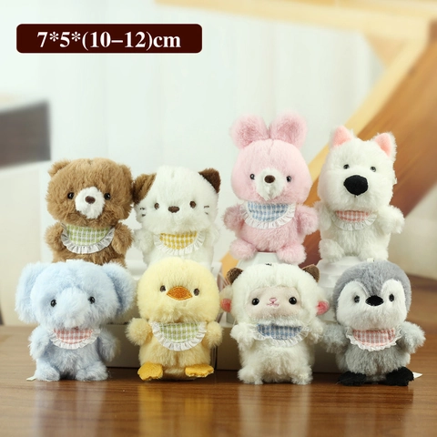 Cute Animal Plush Keychain Soft Stuffed Bear Dog Rabbit Doll With Gingham Lace Bib Kawaii Bag Pendant For Women Girls Gift