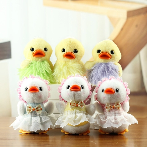Cute Duck Plush Toy Pendant Keychain Lace Dress Grass Skirt Soft Stuffed Animal Doll Bag Charm For Women Kids Gift