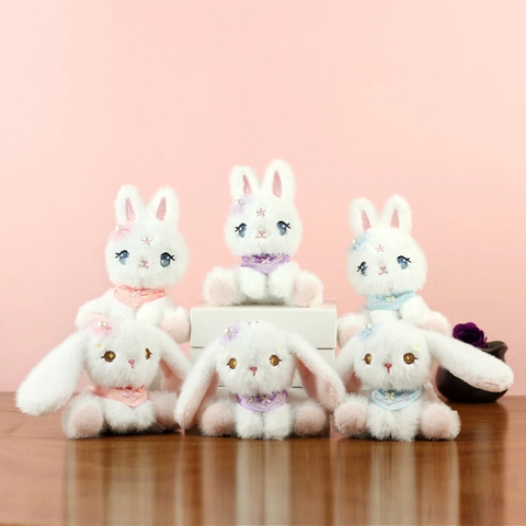 Simpatico Portachiavi a Forma di Coniglio di Peluche Con Sciarpa Floreale Morbido Coniglietto Bianco Giocattolo di Peluche per Decorazione Zaino Regalo per Ragazze
