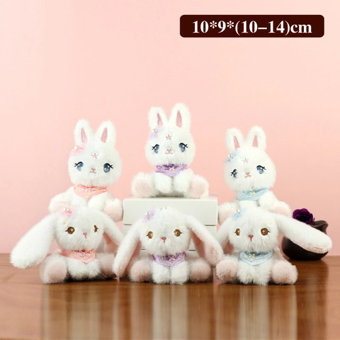Simpatico Portachiavi a Forma di Coniglio di Peluche Con Sciarpa Floreale Morbido Coniglietto Bianco Giocattolo di Peluche per Decorazione Zaino Regalo per Ragazze