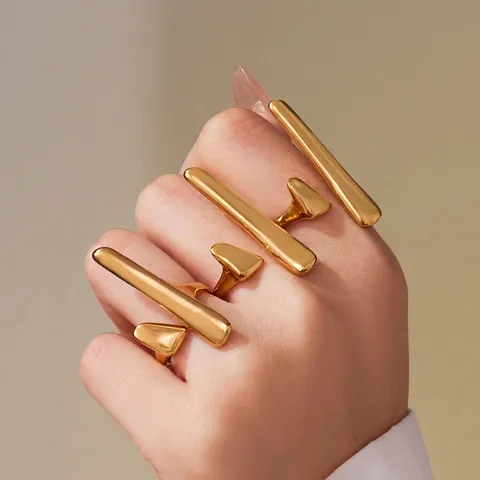 Geometric Vertical Bar Stainless Steel Open Ring Minimalist Trendy Jewelry For Women Avant-Garde Style