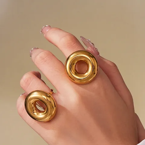 Dikke Donut Ring Roestvrij Staal 18K Verguld Hol Gepolijst Minimalistisch Verstelbaar Sieraden Voor Dames