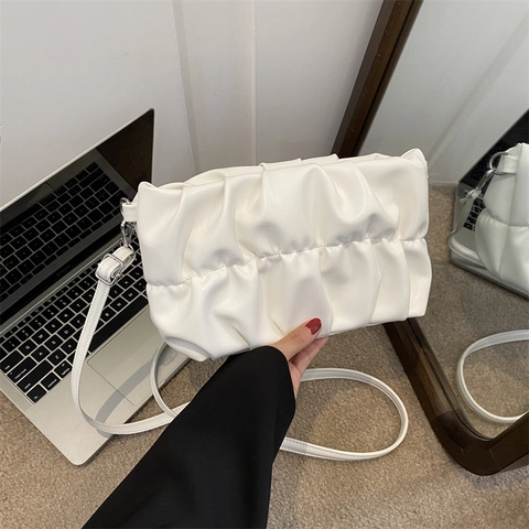 Women Pleated Cloud Crossbody Bag Soft PU Leather Shoulder Bag Trendy Solid Color Fashion Dumpling Pouch For Daily Use
