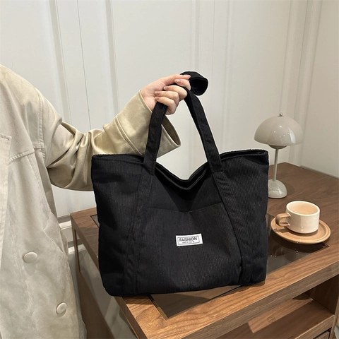 Grote Capaciteit Corduroy Tote Tas Voor Dames Vintage Stedelijk Minimalistisch Schoudertas Casual Woon-werkverkeer Handtas