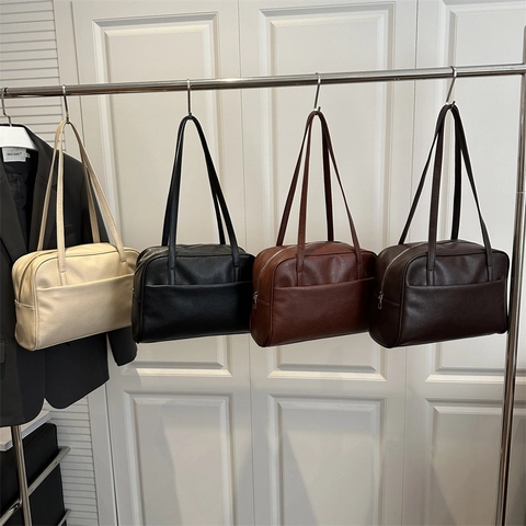 Bolso de Hombro Minimalista de Cuero PU para Mujer Gran Capacidad Color Sólido Retro Bolso Tote para Oficina Diario