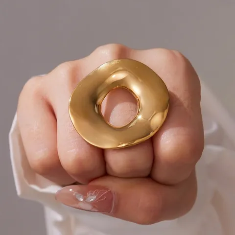 Anillo Grueso Irregular Acero Inoxidable Chapado En Oro 18K Lava Fundida Declaración Geométrica Joyería Para Mujeres
