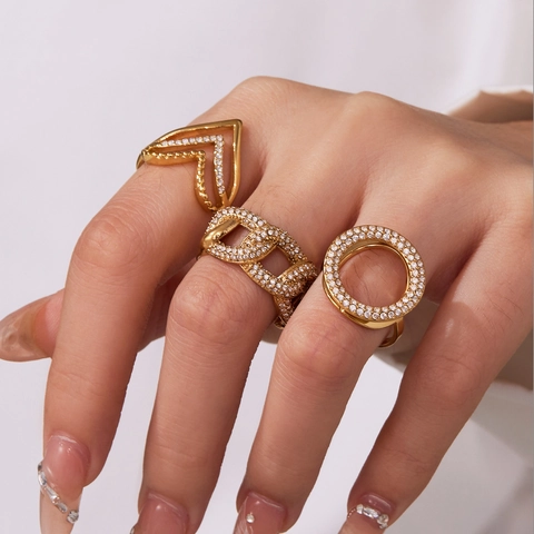 Stainless Steel Zircon Heart Open Adjustable Ring For Women Minimalist French Style Gold Silver Plated Fashion Jewelry