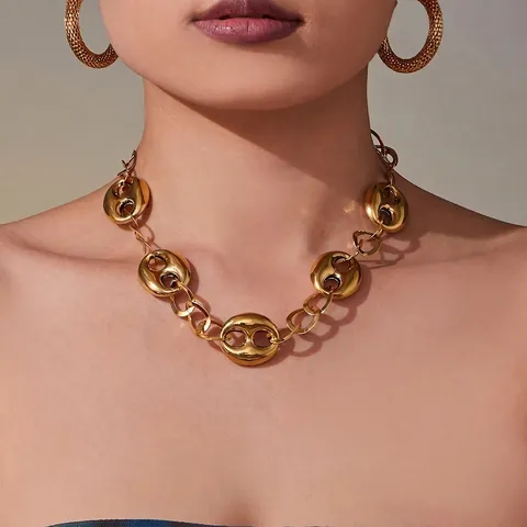 Collana A Catena Grossa Con Maglie A Chicco Di Caffè E Naso Di Maiale Per Donna Gioielli In Acciaio Inossidabile Oro