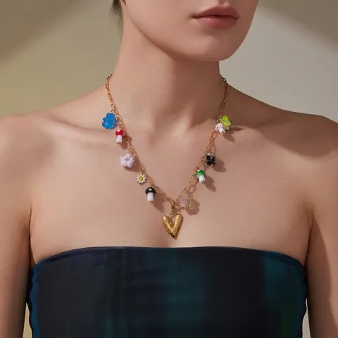 Collana In Acciaio Inossidabile Con Ciondoli Colorati In Resina Fungo Fiore Farfalla Cuore Gioielli Y2K Per Donne