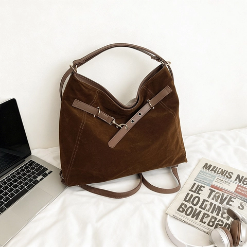 Sac Fourre-Tout Vintage En Daim Grande Capacité Pour Femmes Sac À Main Hobo Rétro Avec Bandoulière Réglable Trajet