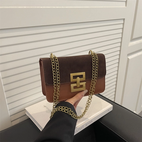 Borsa A Tracolla Da Donna Colori A Contrasto Scamosciato Pelle Patchwork Catena Metallo Retro Borsa Quadrata