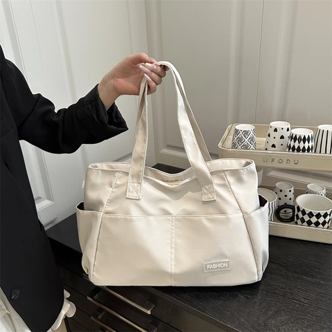 Bolso Tote De Nylon Para Mujer Gran Capacidad Ligero Impermeable Bolso De Hombro Con Múltiples Bolsillos Moda Urbano Trabajo