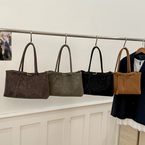 Women Retro Frosted PU Leather Tote Bag Large Capacity Shoulder Underarm Handbag Minimalist Vintage Style