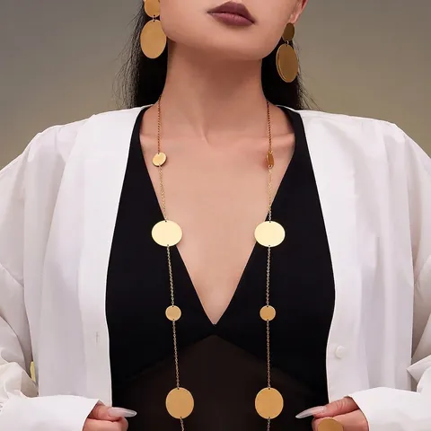 Minimalistische Geometrische Cirkel Sieraden Ketting Oorbellen En Ring 18K Verguld Roestvrij Staal Hoogglans Voor Dames