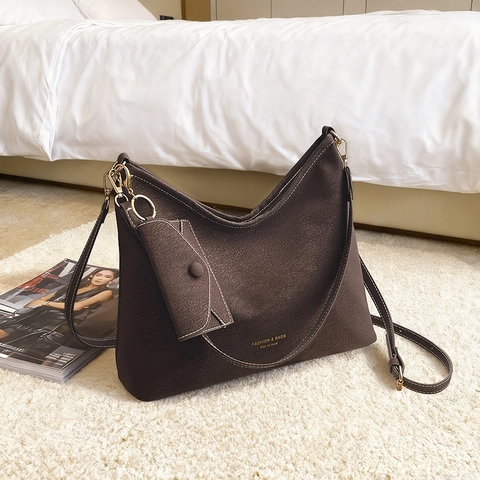 Borsa A Spalla In Pelle PU Opaca Cuciture A Contrasto Grande Capacità Hobo Tote Con Pochette Rimovibile Per Donne