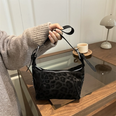 Damen Vintage Leopardenmuster Hobo Tasche Wildlederimitat Große Kapazität Schulter Umhängetasche Casual Streetwear Pendeln