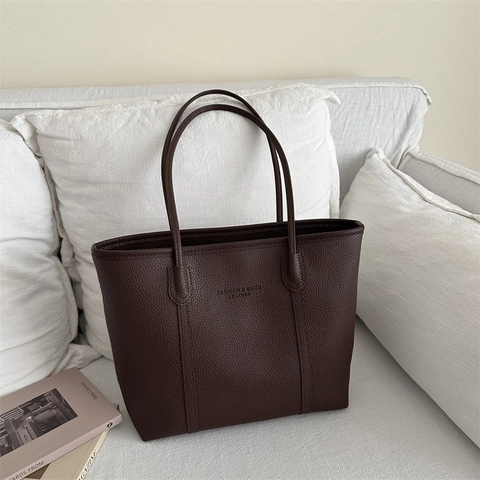 Damen Große Kapazität PU Leder Tragetasche Lychee Textur Retro Pendler Schultertasche Einfache Handtasche Arbeit Laptop Tasche
