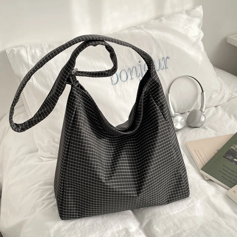 Damen Karo Segeltuch Tragetasche Große Kapazität Umhängetasche Schultertasche Vintage Lässig Literarisch Pendler Karomuster Handtasche