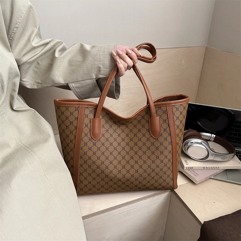 Bolso Tote Retro de Flores para Mujer Gran Capacidad de Cuero PU Bolso de Hombro para Viaje al Trabajo Moda Diaria Simple