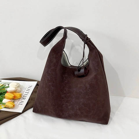 Bolso De Hombro De Cuero PU De Gran Capacidad Vintage Retro Hobo Tote Con Costuras En Contraste Para Mujer Casual