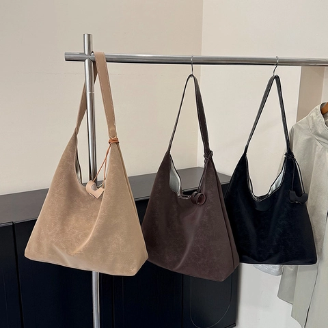 Bolso De Hombro De Cuero PU De Gran Capacidad Vintage Retro Hobo Tote Con Costuras En Contraste Para Mujer Casual