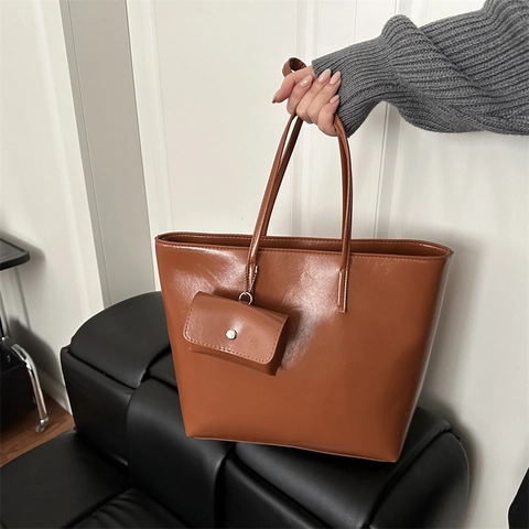 Borsa Tote in Pelle PU di Grande Capacità in Stile Coreano Minimalista per Donna Borsa a Tracolla Pendolare E Piccola Pochette