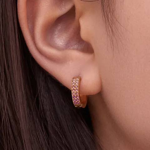 Boucles D'oreilles Créoles En Acier Inoxydable Avec Zircon Dégradé Double Rangée Doré Luxe Minimaliste Pour Femmes