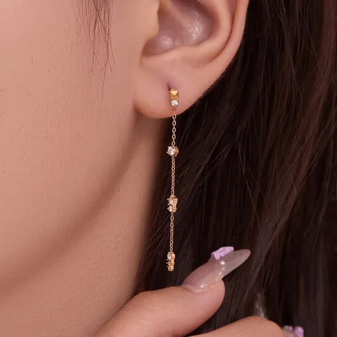 Stainless Steel Long Tassel Dangle Earrings 18K Gold Plated Cubic Zirconia Geometric Square Fashion Jewelry For Women
