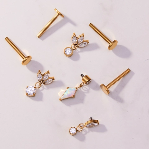Titanium Alloy Lip Stud Rhinestone Inlaid Butterfly Heart Star Flower Cross Lip Piercing Jewelry For Women Trendy Punk Cool Body Accessory