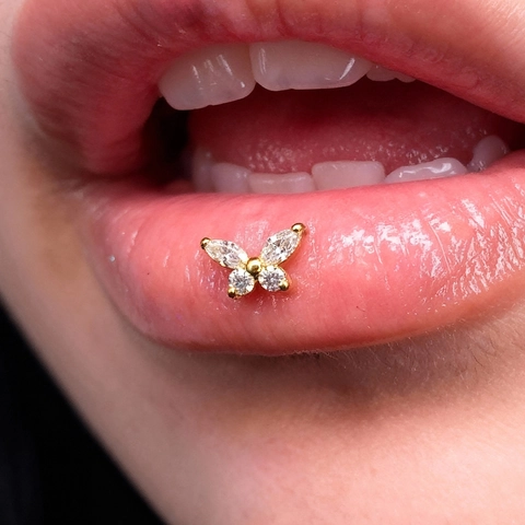 Titanium Alloy Zirconia Butterfly Lip Stud Jewelry For Women Gold Steel Color Heart Flower Labret Stud Body Jewelry