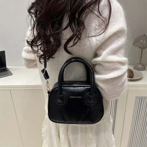 Damen Mode PU Leder Mini Boston Handtasche Minimalistisch Goldene Hardware Verstellbarem Schultergurt Alltag Umhängetasche