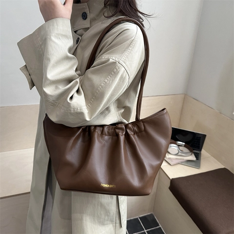 Bolso de Hombro Nube Plisado de Moda para Mujer Cuero Artificial Suave Tote de Gran Capacidad Bolso de Mano Minimalista