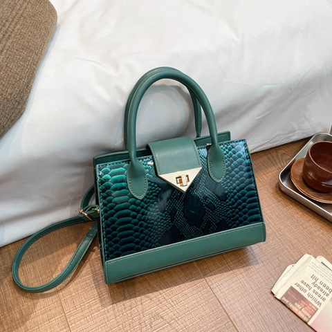 Borsa a Mano da Donna Vintage in Pelle PU con Motivo a Serpente Urbana Minimalista ad Alta Capacità Borsa a Tracolla con Chiusura in Metallo