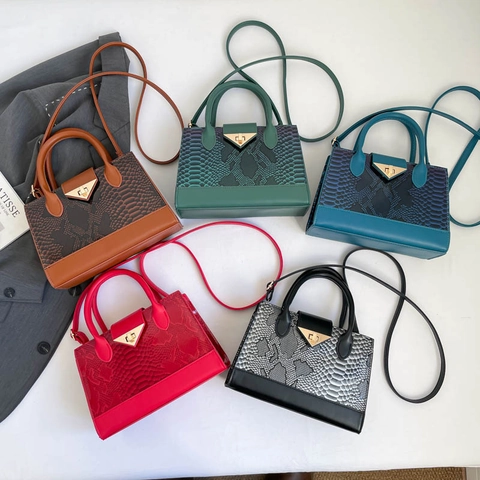 Borsa a Mano da Donna Vintage in Pelle PU con Motivo a Serpente Urbana Minimalista ad Alta Capacità Borsa a Tracolla con Chiusura in Metallo