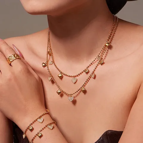 Colgante Corazón Circonita Collar Pulsera Tobillera Pendientes Acero Inoxidable Cadena Bolas Joyas Mujeres Elegante Moderno