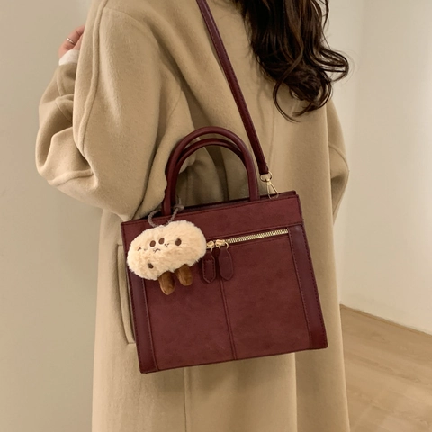 Retro Mattierte PU Leder Schultertasche Für Damen Urban Minimalistisch Patchwork Tote Handtasche Mit Doppelreißverschluss Und Langem Gurt